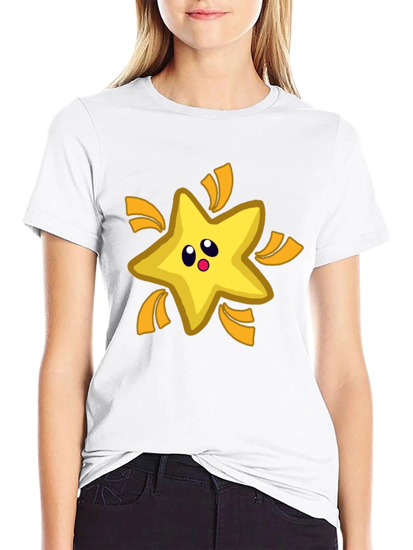 Cartoon Star T-Shirt - Black Cotton Tee