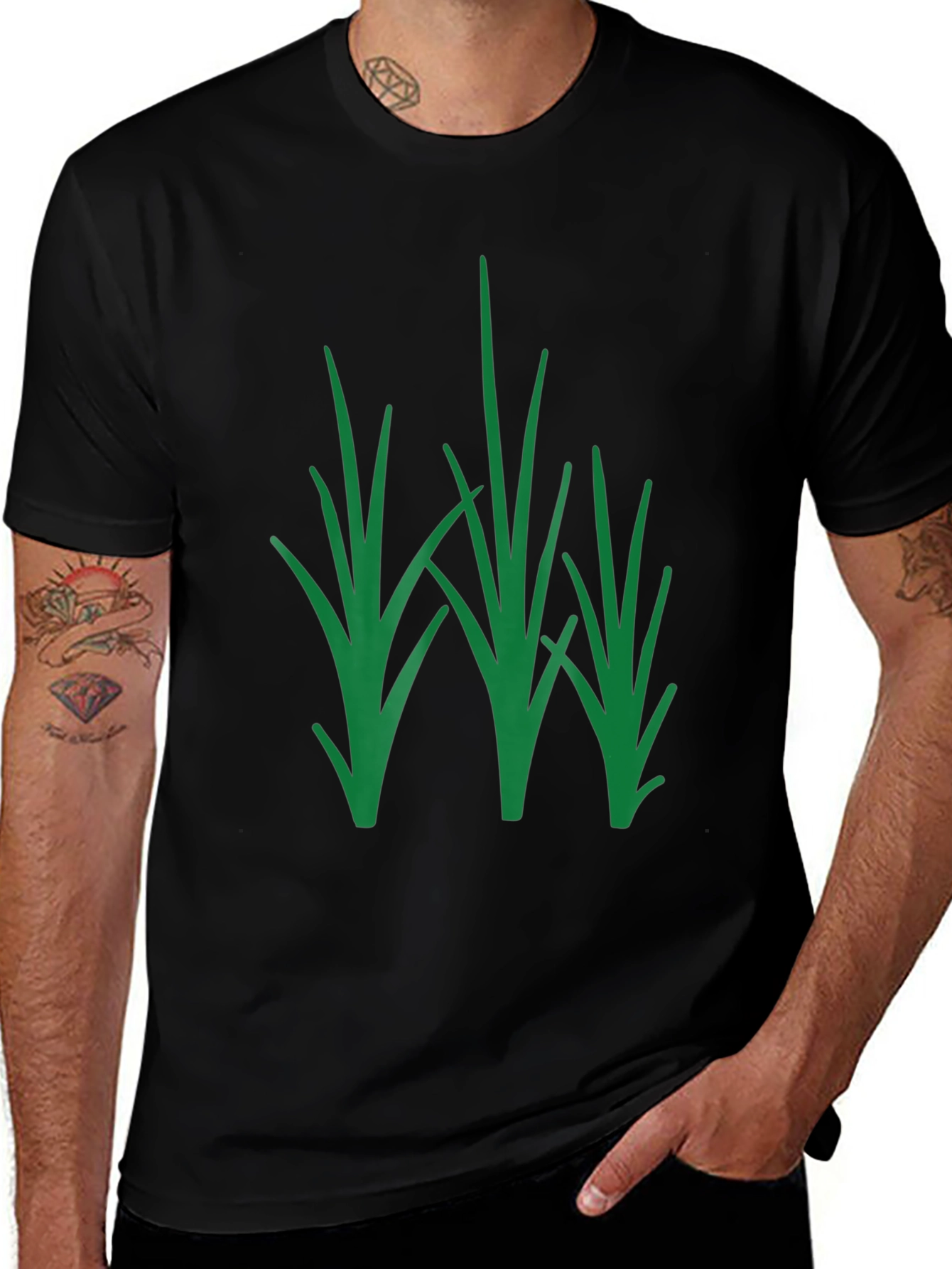 Green Grass Graphic Black T-Shirt - Nature Inspired Tee