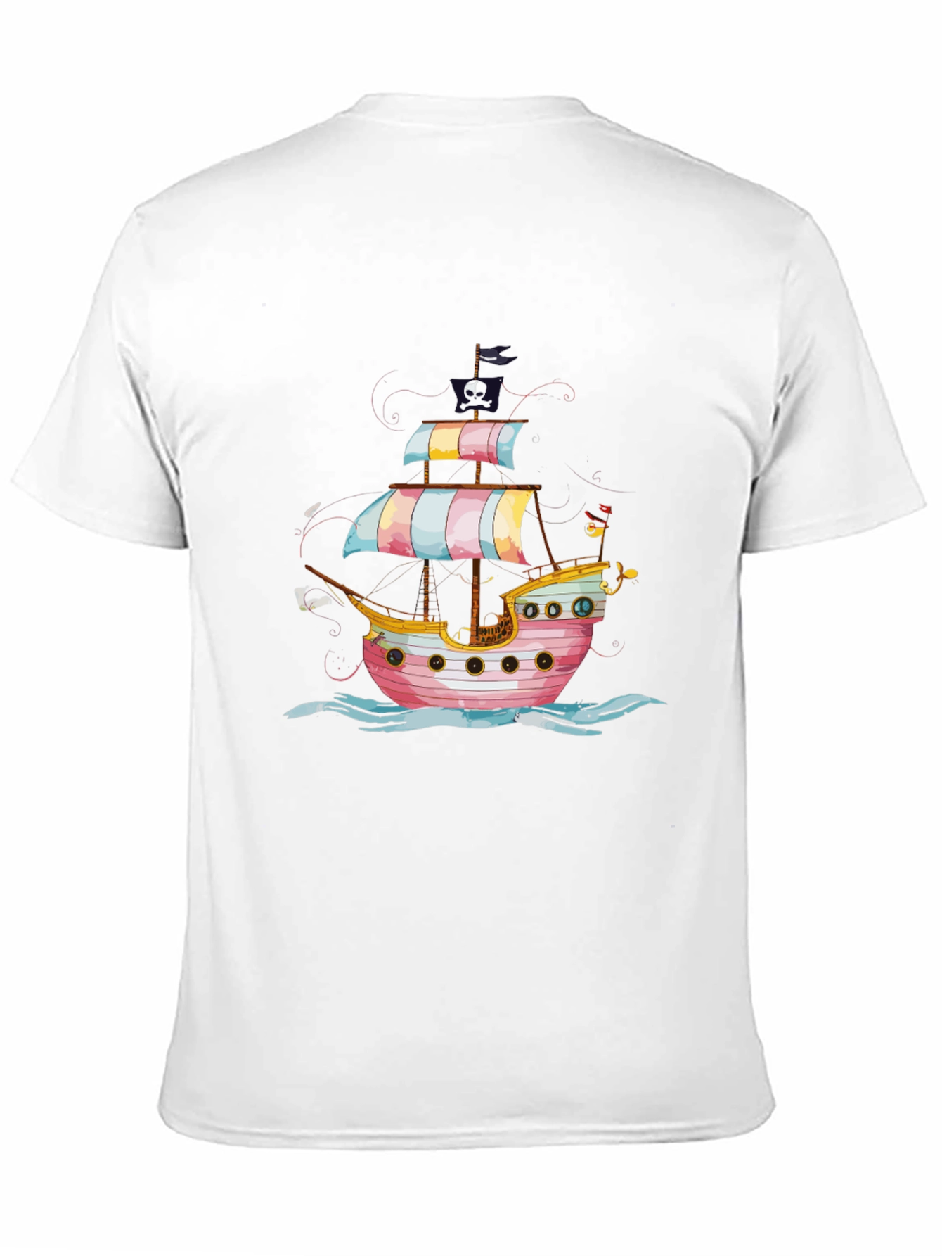 Pirate Ship Graphic Tee - Black Cotton T-Shirt