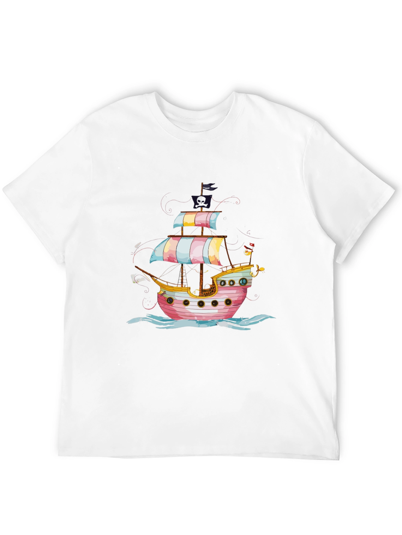 Pirate Ship Graphic Tee - Black Cotton T-Shirt