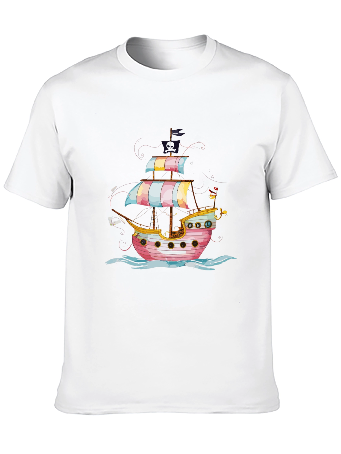 Pirate Ship Graphic Tee - Black Cotton T-Shirt