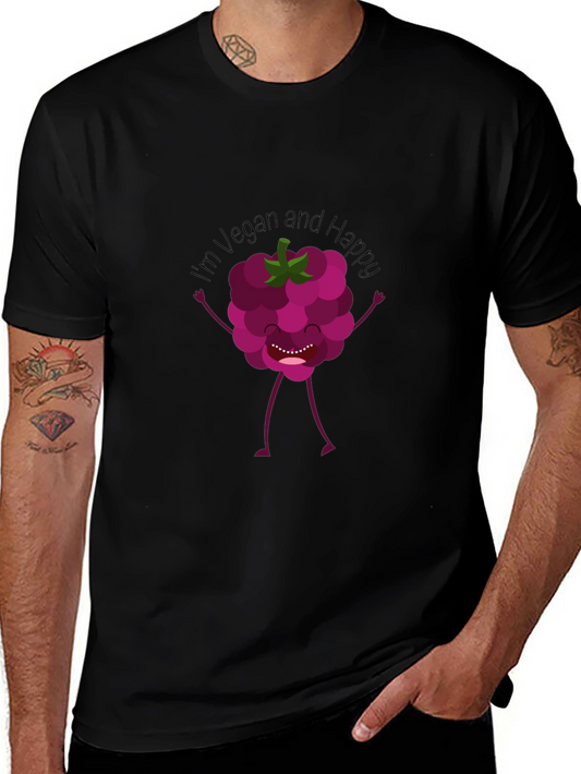 Vegan Raspberry Graphic Tee - Black Crew Neck