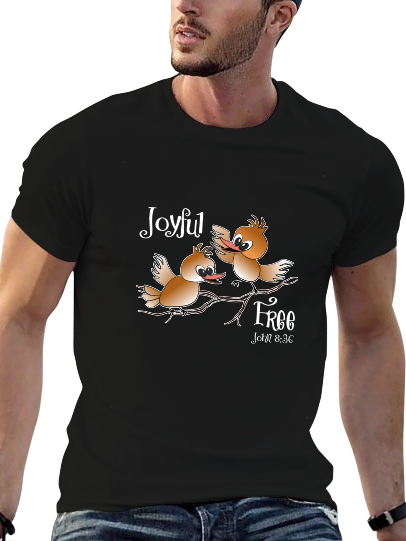 Joyful Free Birds Graphic Black T-Shirt