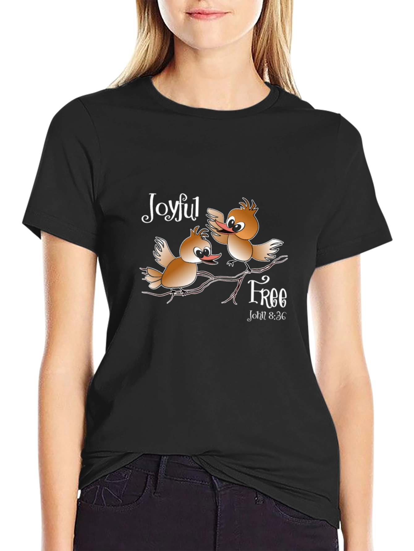 Joyful Free Birds Graphic Black T-Shirt
