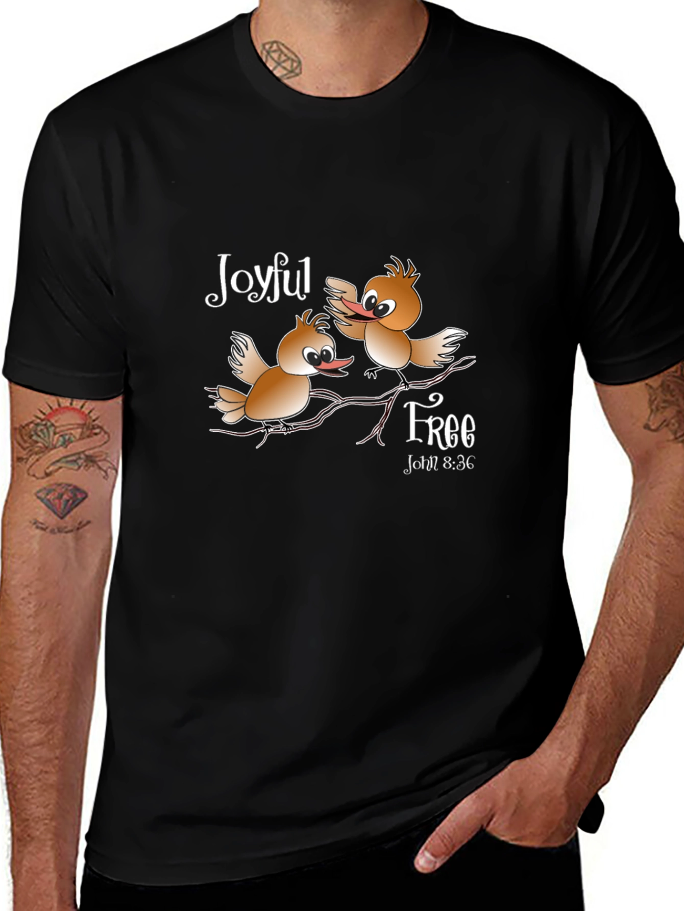 Joyful Free Birds Graphic Black T-Shirt
