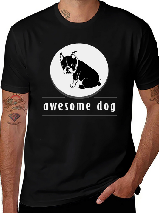 Awesome Dog Graphic Tee - Black Cotton Blend