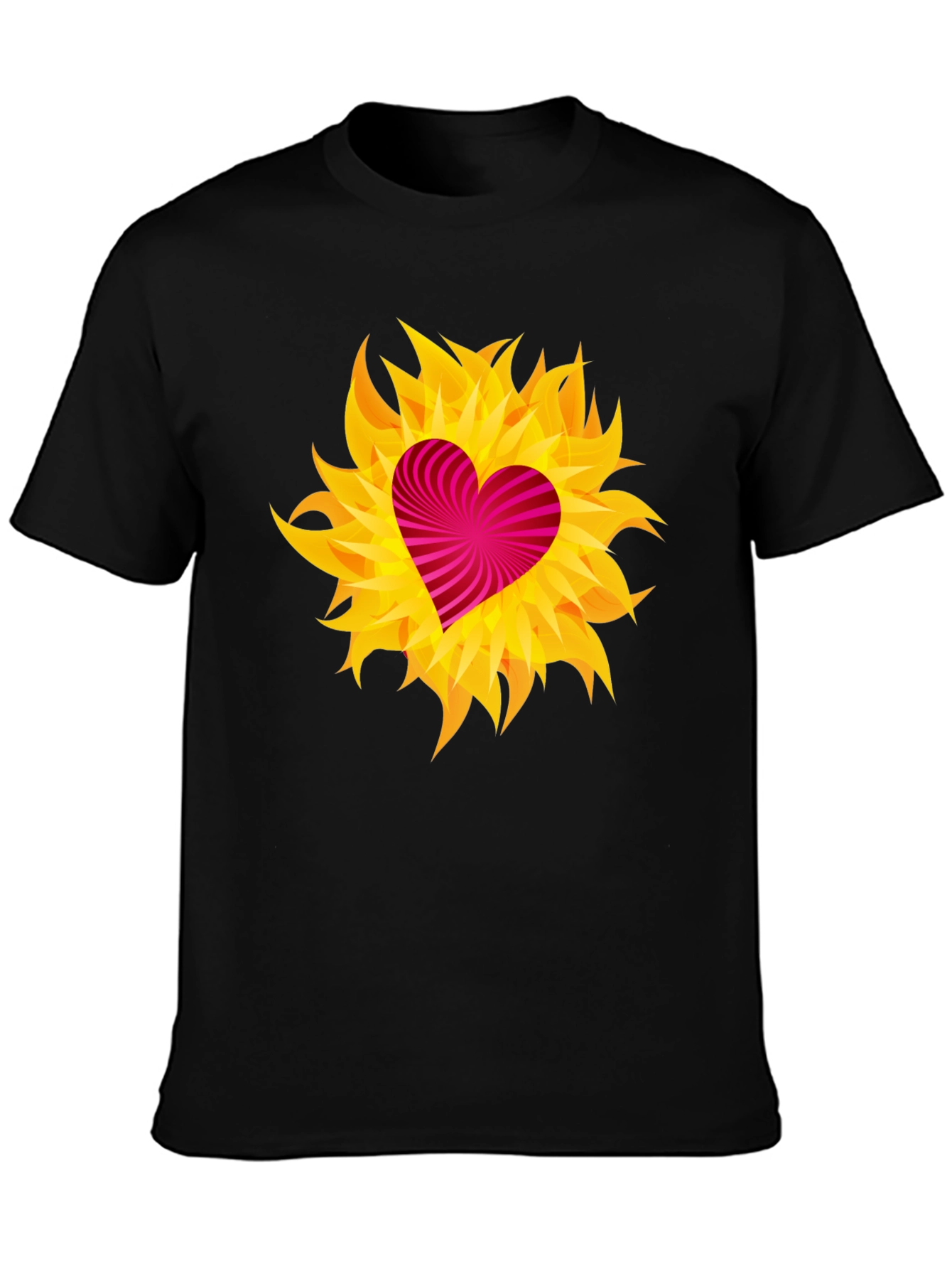 Heart Flame Graphic Tee - Black Cotton Shirt