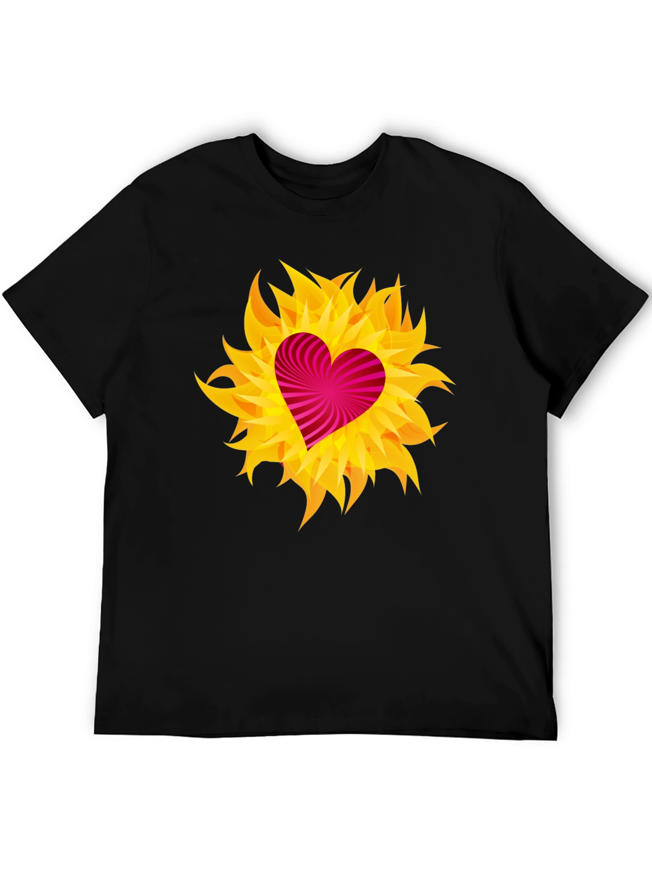Heart Flame Graphic Tee - Black Cotton Shirt