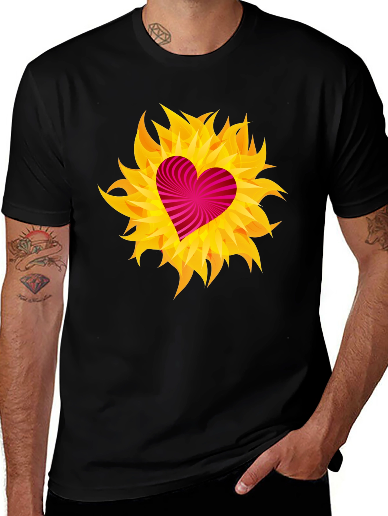 Heart Flame Graphic Tee - Black Cotton Shirt