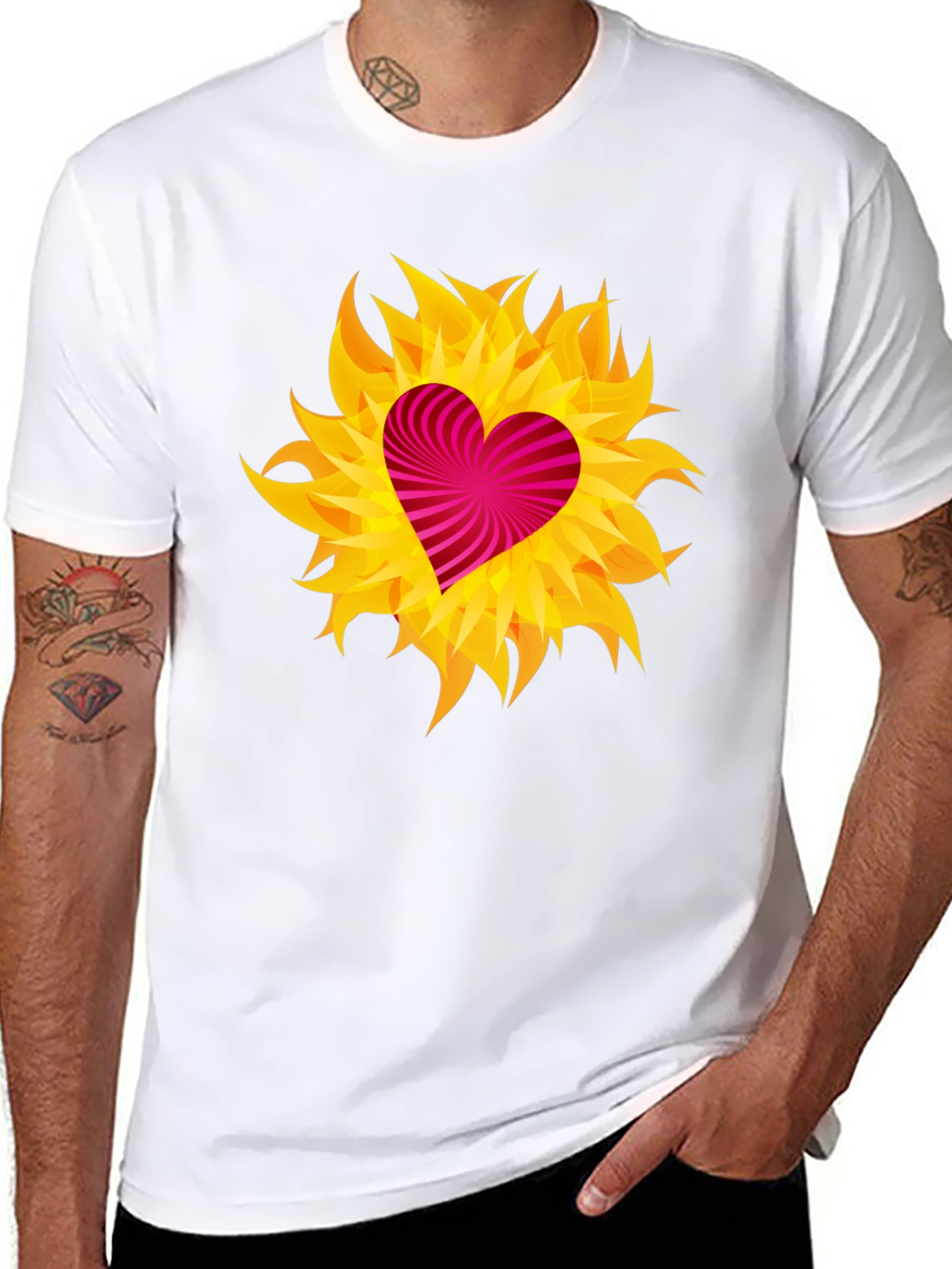 Heart Flame Graphic Tee - Black Cotton Shirt