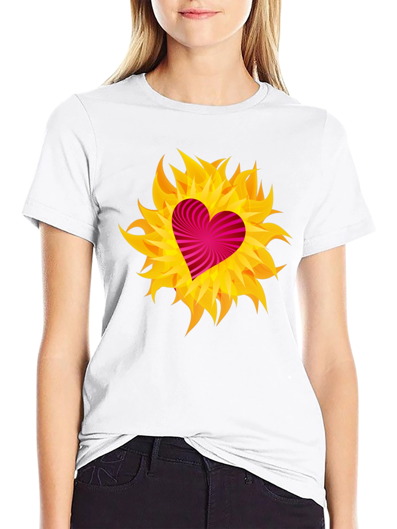 Heart Flame Graphic Tee - Black Cotton Shirt