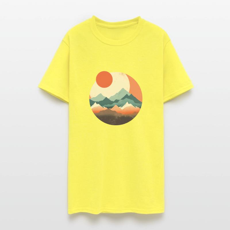 Red Japanese Sun and Moon Flat Style Mountains