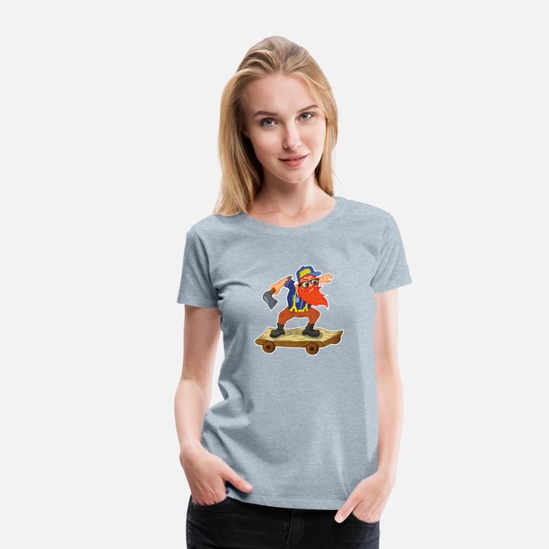 Redhead Lumberjack on Wooden Skateboard