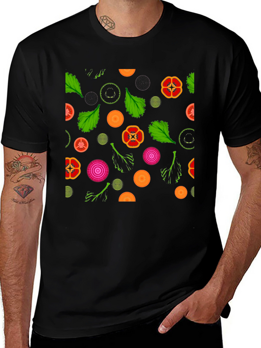 Vegetable Pattern T-Shirt - Black