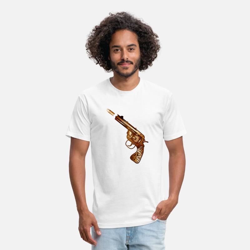 richly decorated steampunk revolver with cartridge