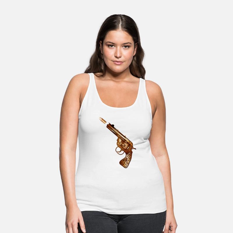 richly decorated steampunk revolver with cartridge