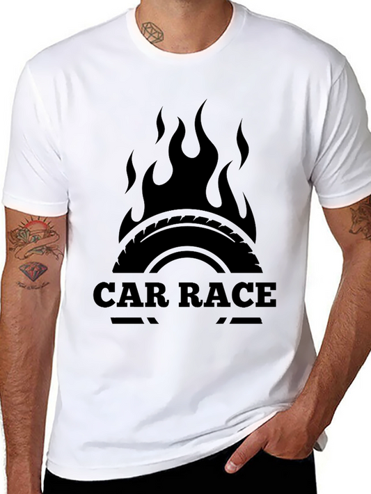 Car Race Graphic Tee - Black Cotton T-Shirt