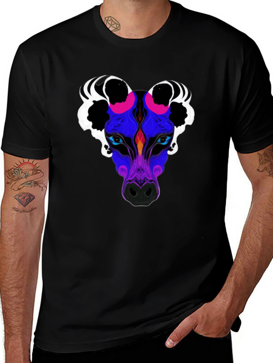 Abstract Wolf Graphic Tee - Black Crew Neck