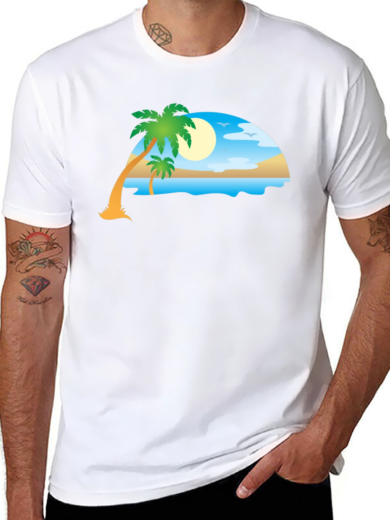 Tropical Beach Scene Black T-Shirt