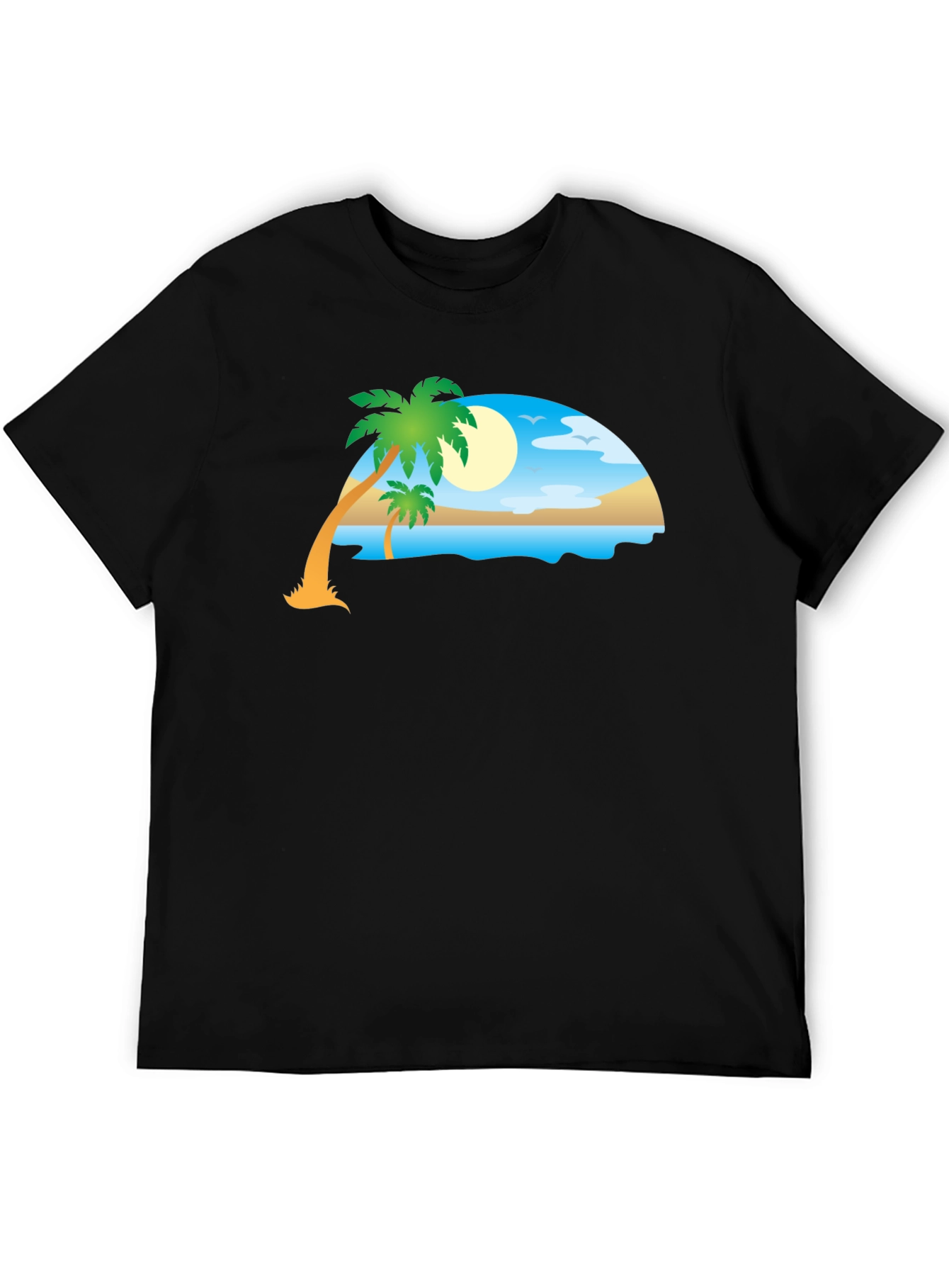Tropical Beach Scene Black T-Shirt