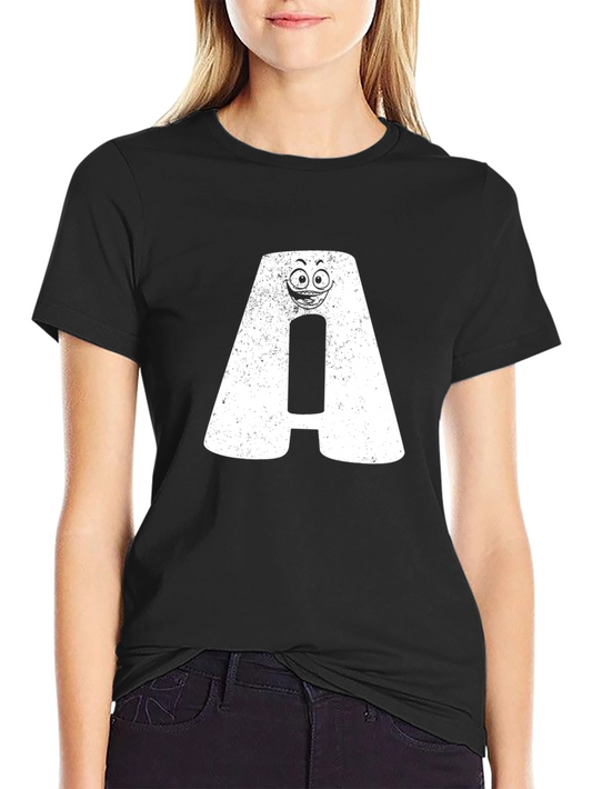 Funny Letter A Face Graphic Black T-Shirt
