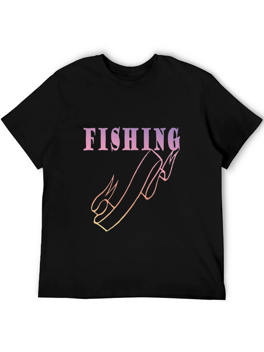 Fishing Graphic Print Black T-Shirt