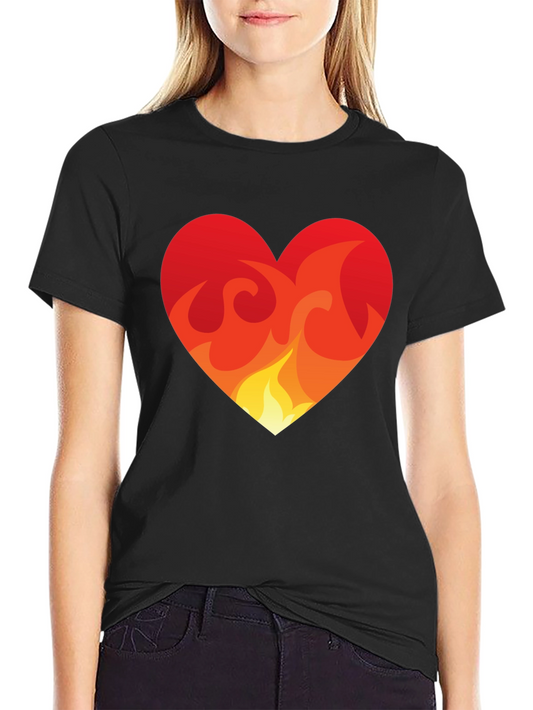 Fiery Heart Graphic Tee - Black Cotton Comfort