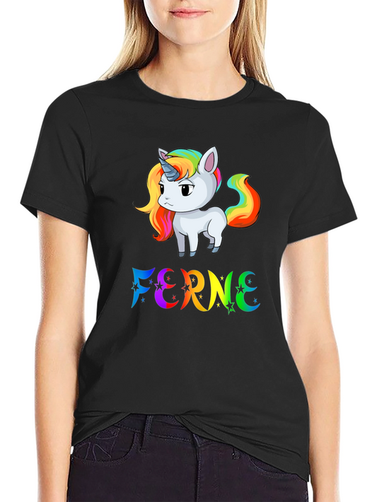 Rainbow Unicorn FERNE Graphic Black T-Shirt