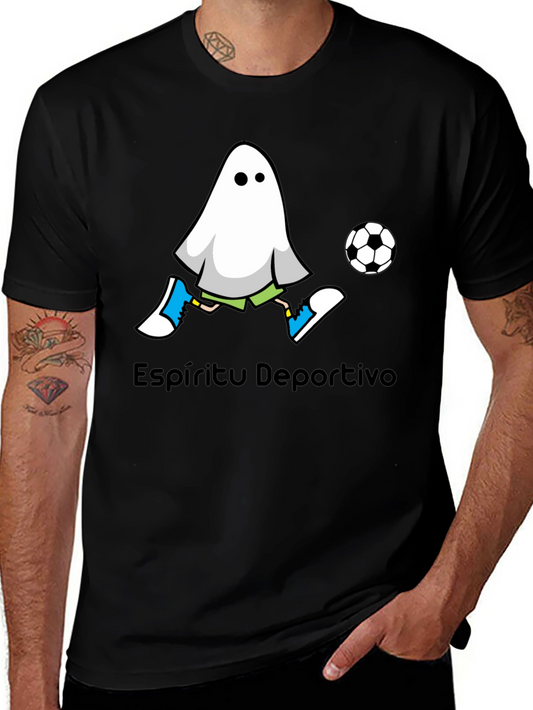 Funny Ghost Soccer T-Shirt - Espíritu Deportivo Black Tee