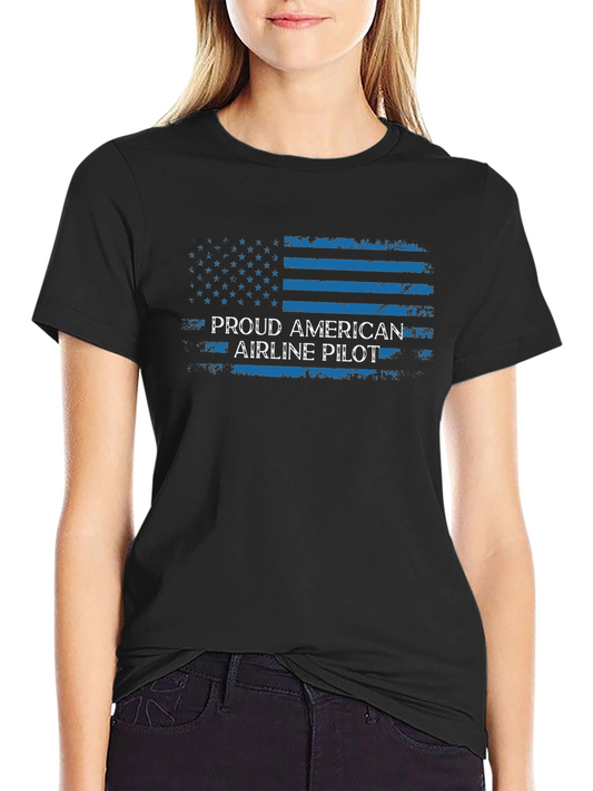 Proud American Airline Pilot Black T-Shirt
