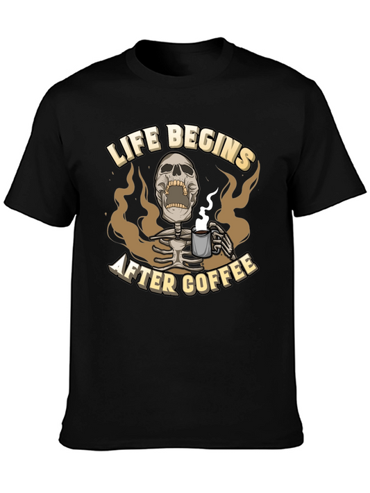 Life Begins After Coffee Graphic Tee - Skeleton Design