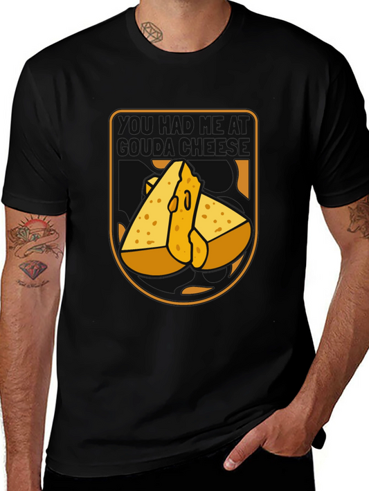 Funny Cheese Graphic Black T-Shirt