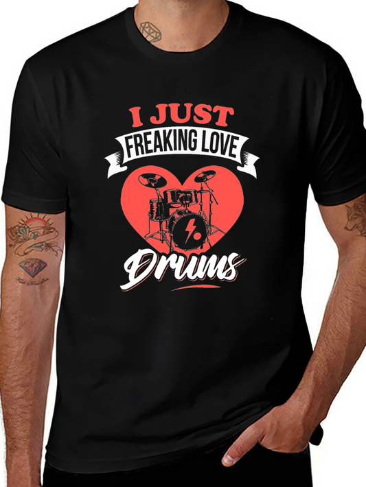 I Just Freaking Love Drums Black Graphic Tee