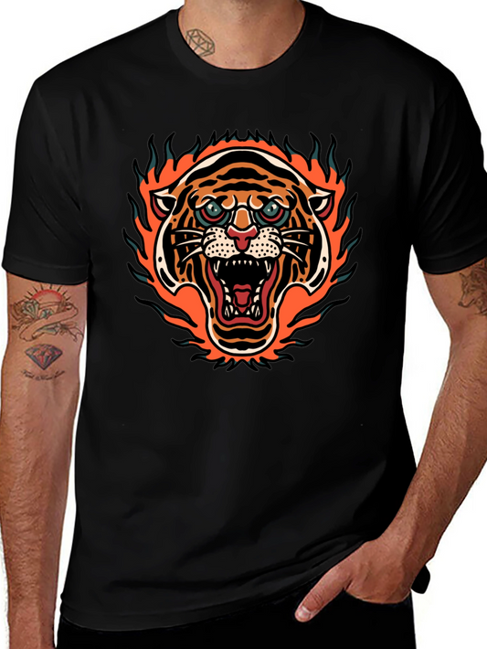 Fiery Tiger Graphic Tee - Bold Black T-Shirt
