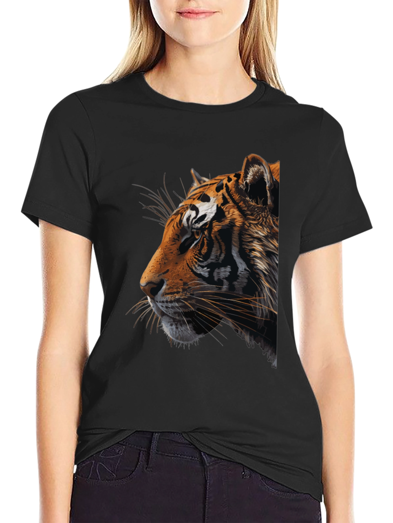 Tiger Graphic Print Crew Neck T-Shirt