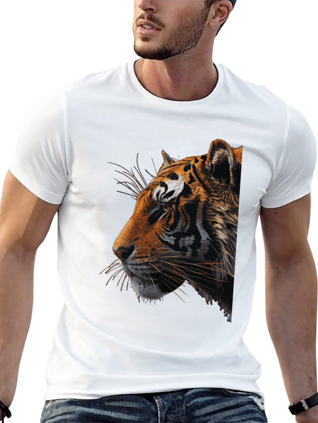 Tiger Graphic Print Crew Neck T-Shirt