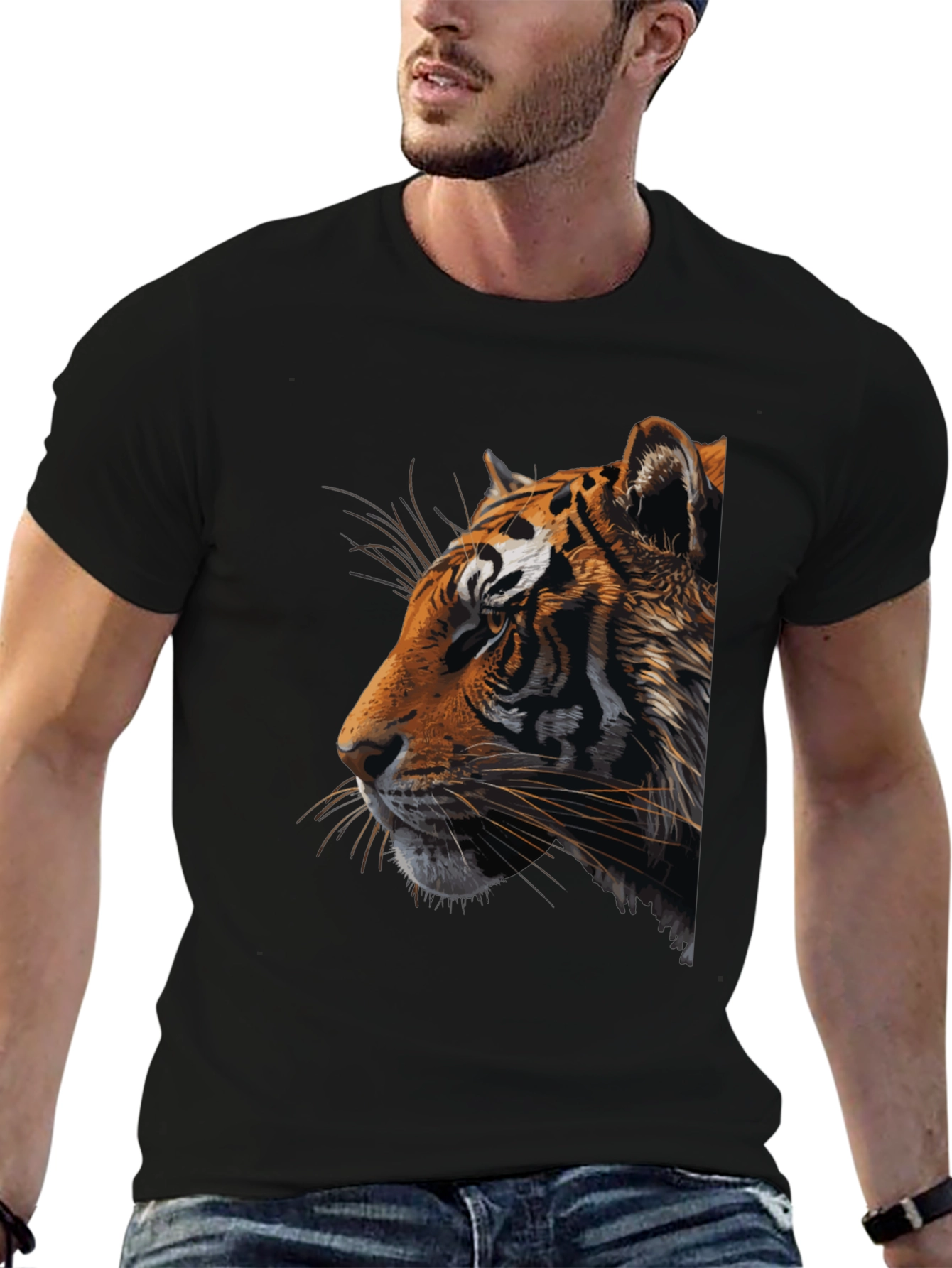 Tiger Graphic Print Crew Neck T-Shirt