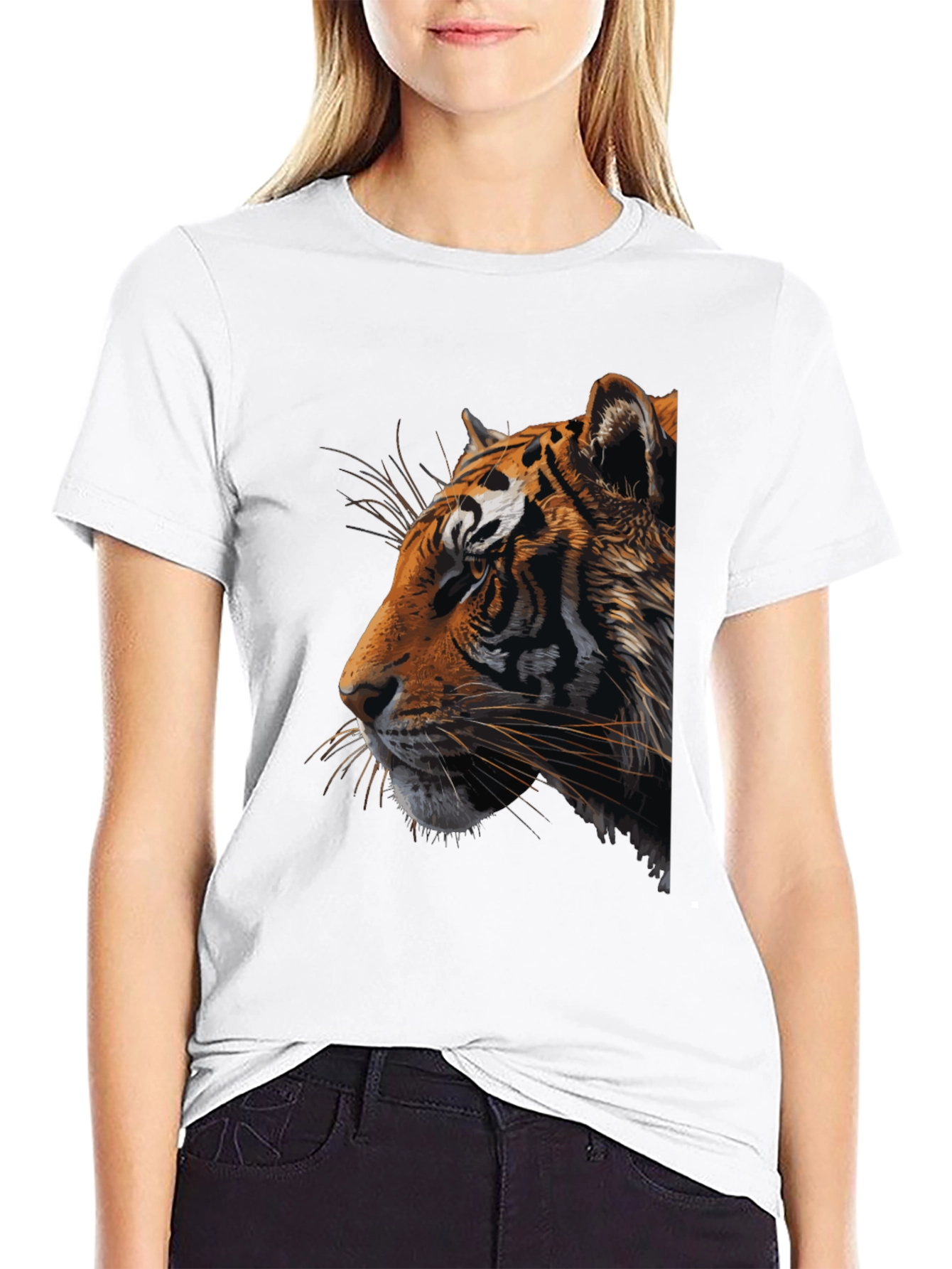 Tiger Graphic Print Crew Neck T-Shirt