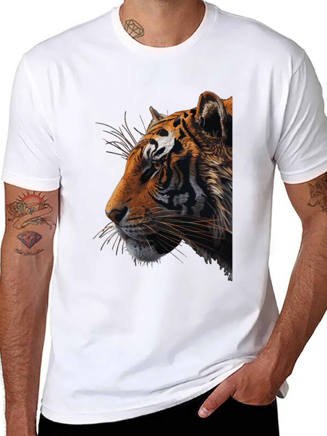 Tiger Graphic Print Crew Neck T-Shirt