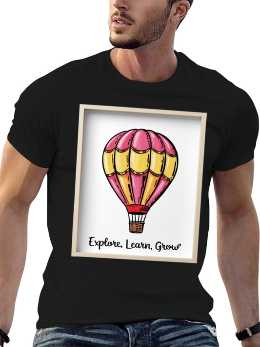 Explore Learn Grow T-Shirt with Hot Air Balloon Design
