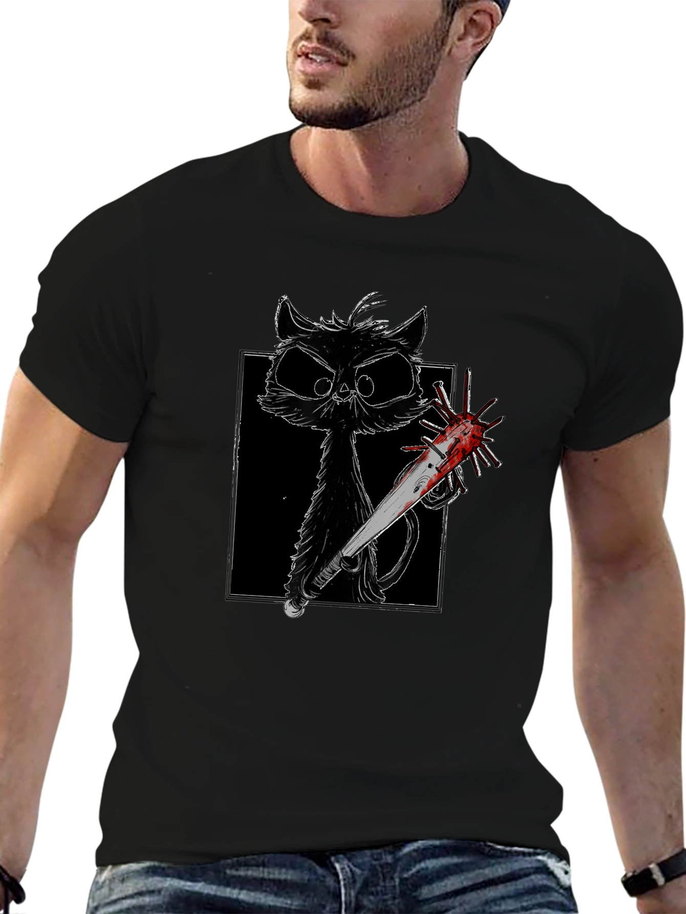 Creepy Cat Baseball Bat T-Shirt