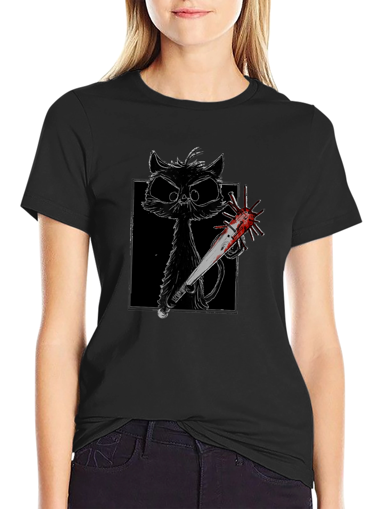 Creepy Cat Baseball Bat T-Shirt