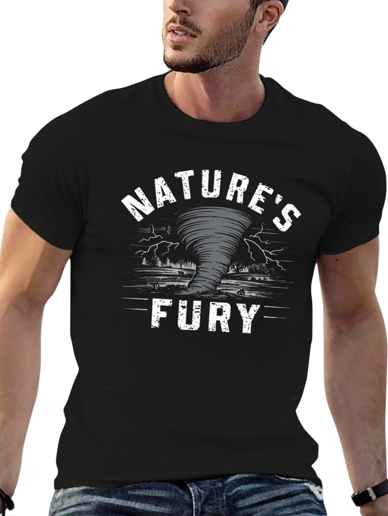Natures Fury Tornado Graphic Print Black T-Shirt