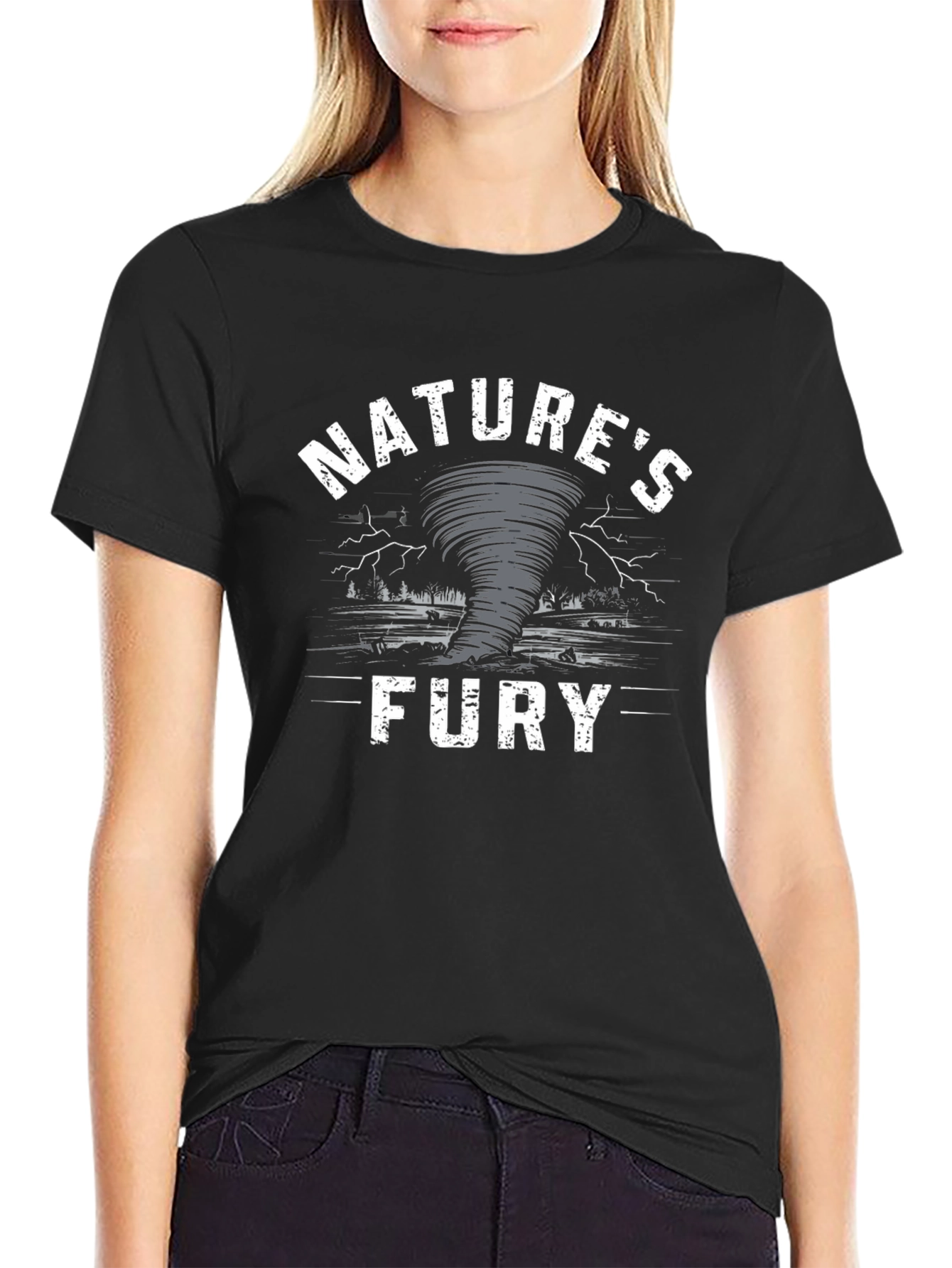 Natures Fury Tornado Graphic Print Black T-Shirt
