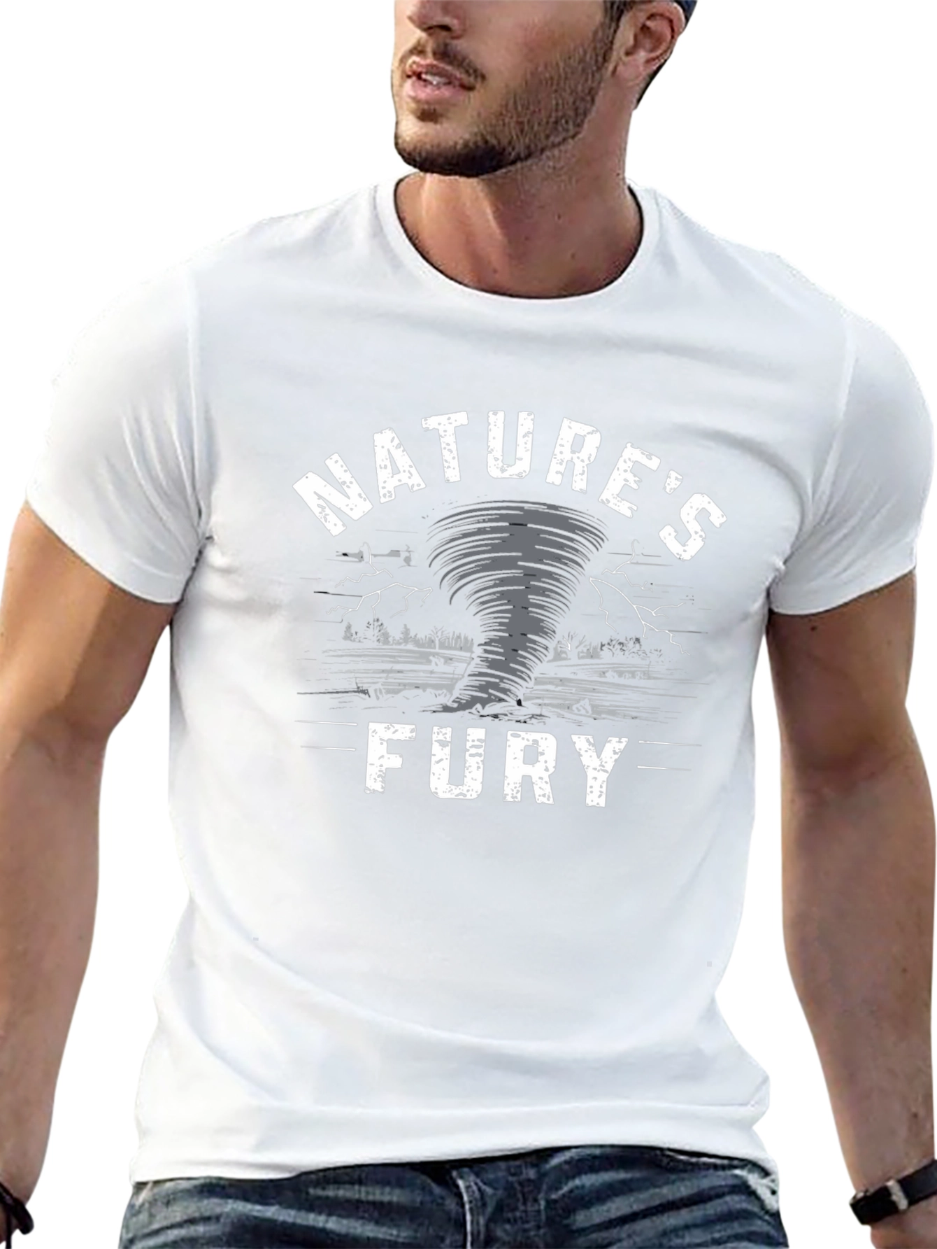 Natures Fury Tornado Graphic Print Black T-Shirt