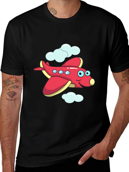 Cartoon Airplane Graphic Black T-Shirt