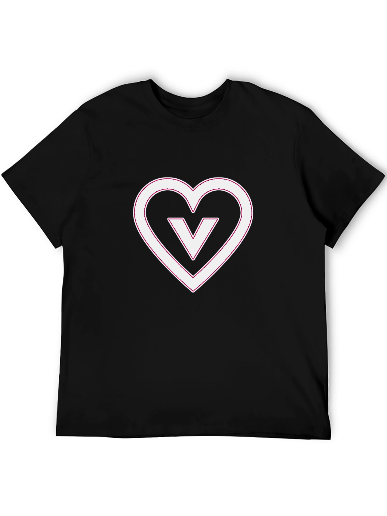 Black T-Shirt with White V Heart Graphic