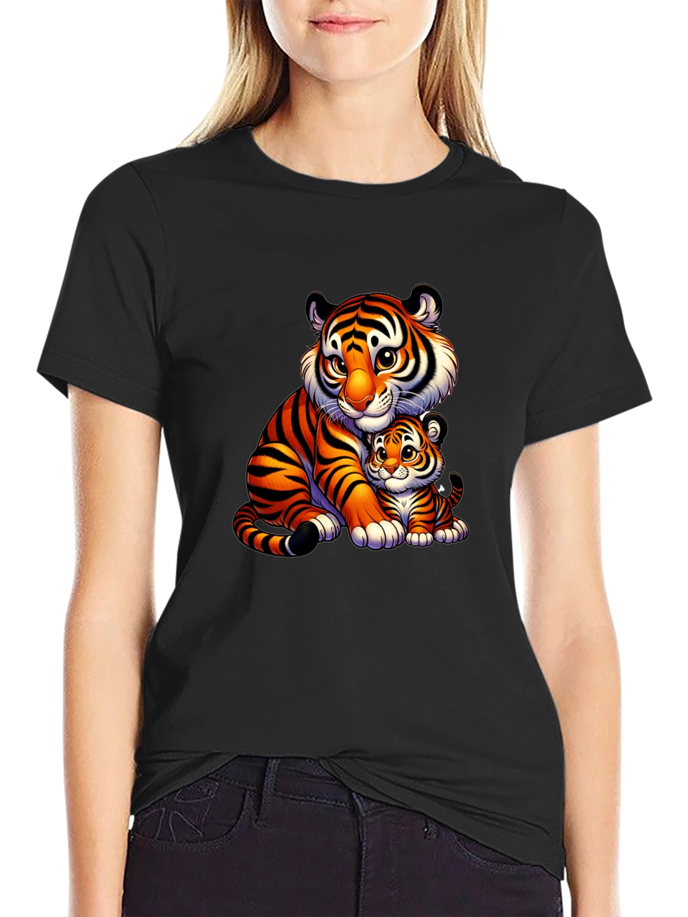 Tiger Mom & Cub Black T-Shirt