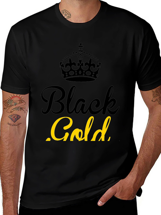 Black Gold Graphic Tee - Stylish Crown Design