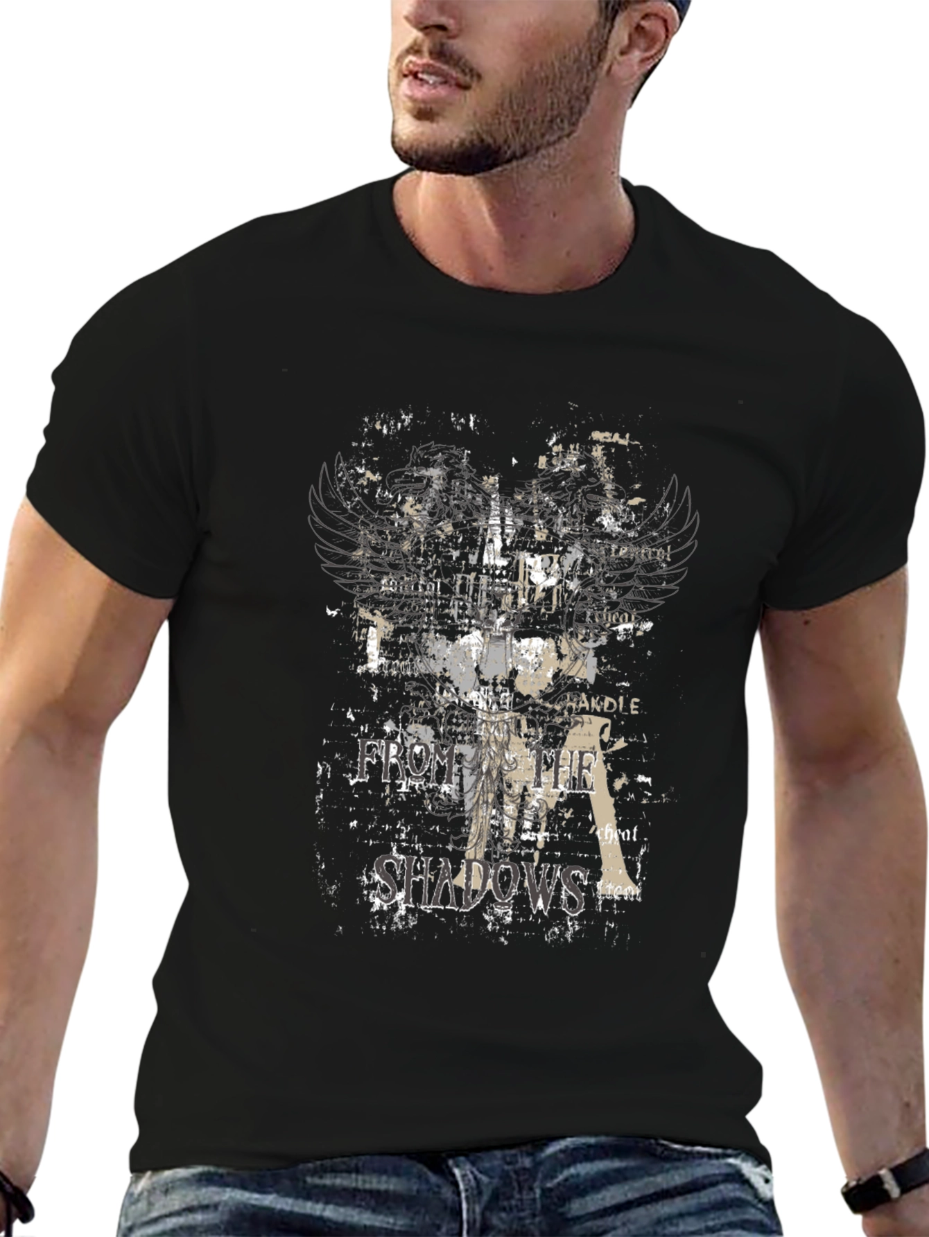 Edgy From the Shadows Graphic Black T-Shirt